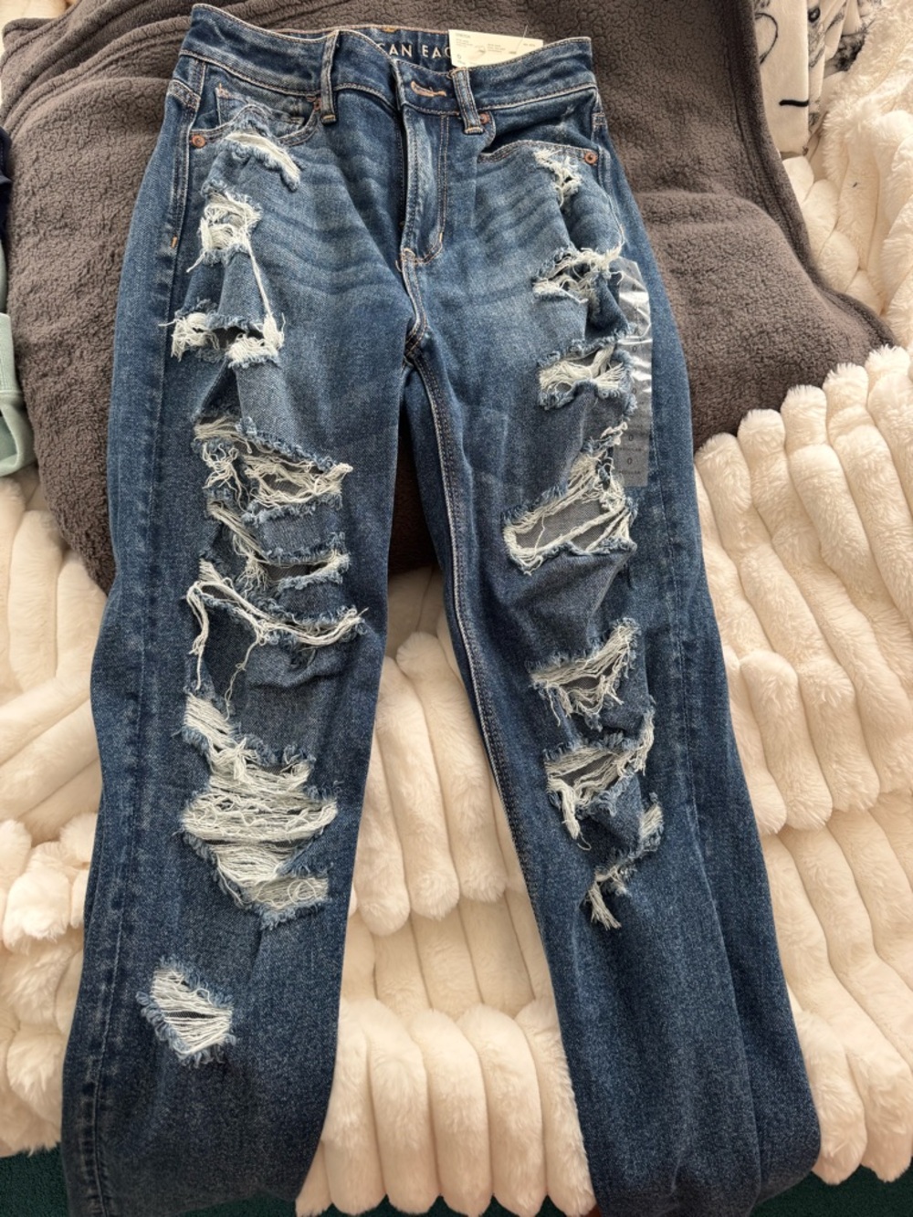 American Eagle Outfitters Distressed Dark Blue Boyfriend Jeans